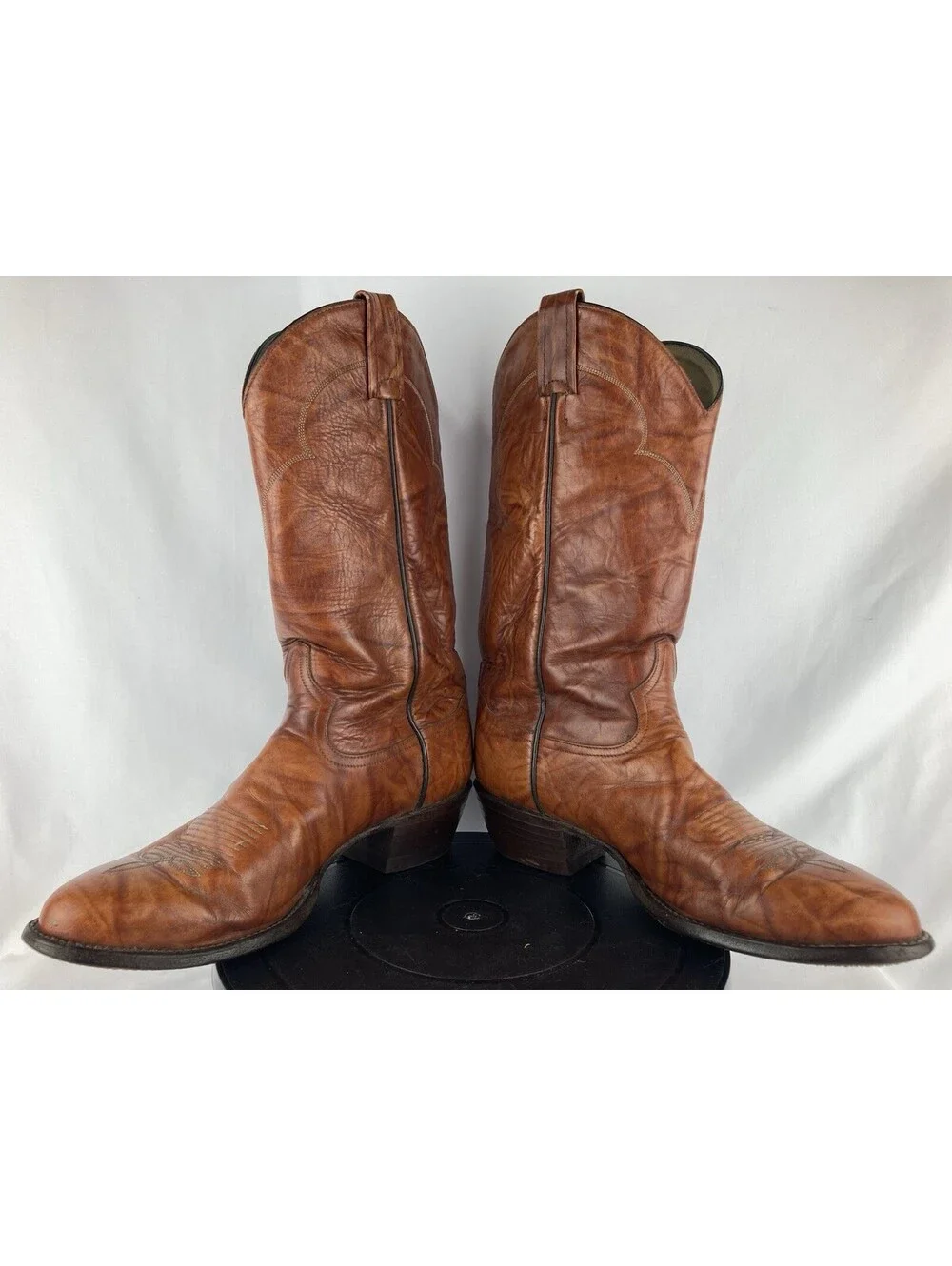 Vintage Men’s 9.5 Tony Lama 5084 Cowboy Boots Cognac Brown Leather USA Made